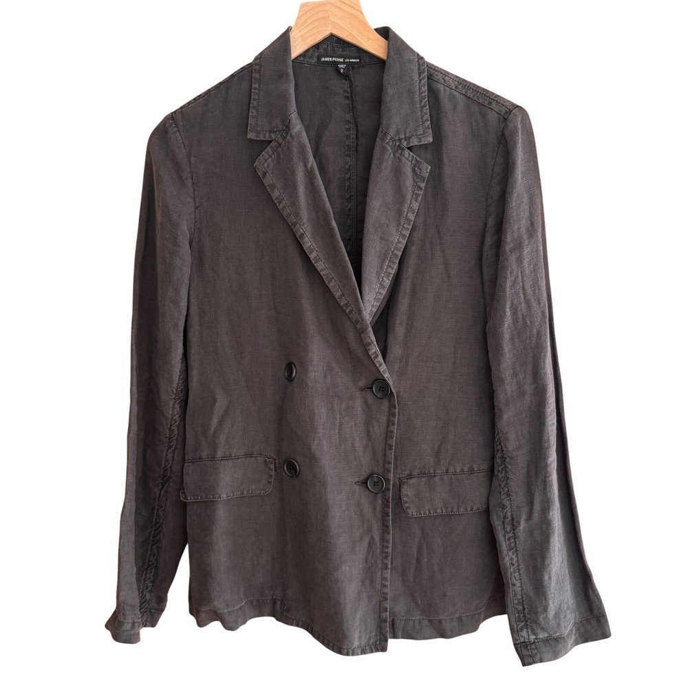 James Perse Women's 100% Linen Double Breasted Blazer Charcoal‎ Grey Size S